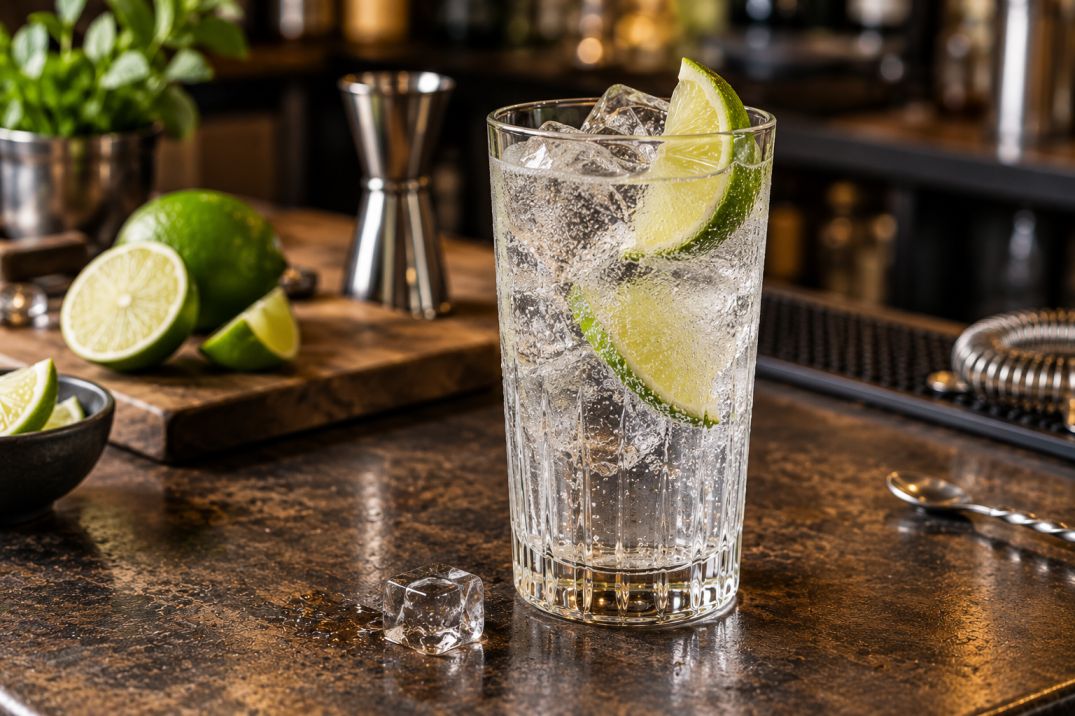 Vodka Tonic – drink s vodkou, tonikem, ledem a limetou